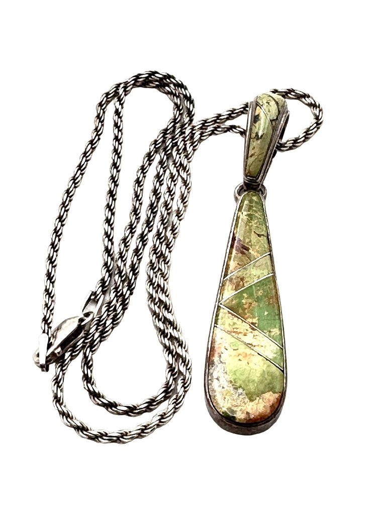 Native American Whiterock Men Womens Necklace Sterling Silver Turquoise Pendant
